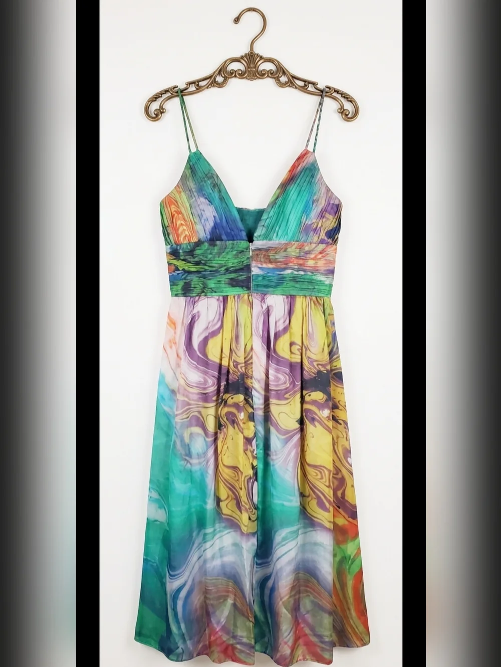 Oleg Cassini 8 Homecoming Wedding Guest Dress Silk Whimsical Watercolor Cocktail